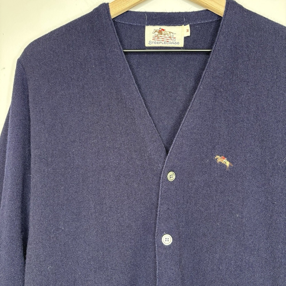 Steeplechase Cardigan Sweater Blue Knit Grandpa Vintage Medium Academia Preppy‎